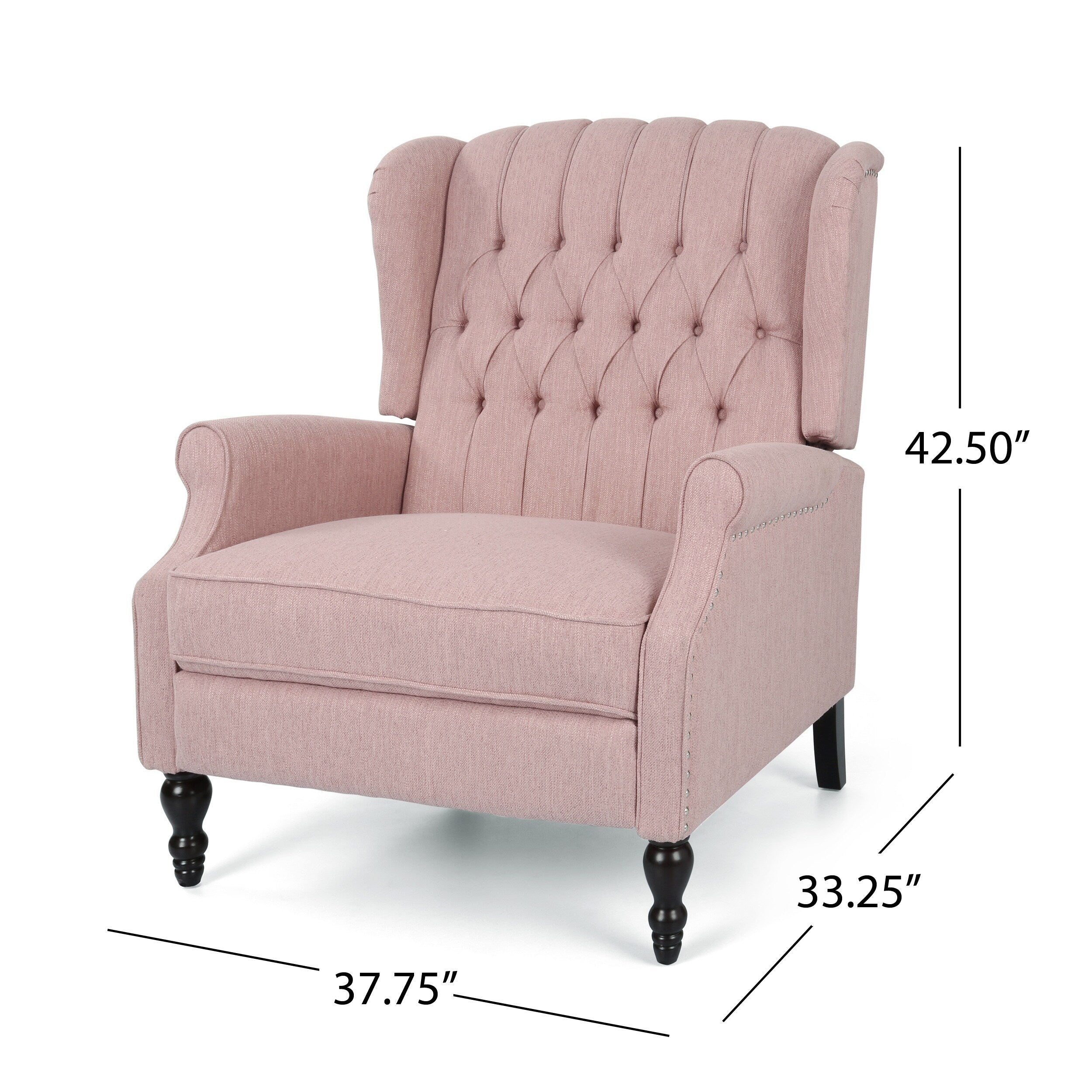 Fauteuil inclinable rembourré surdimensionné Blush avec repose-pieds, dossier capitonné et clous décoratifs