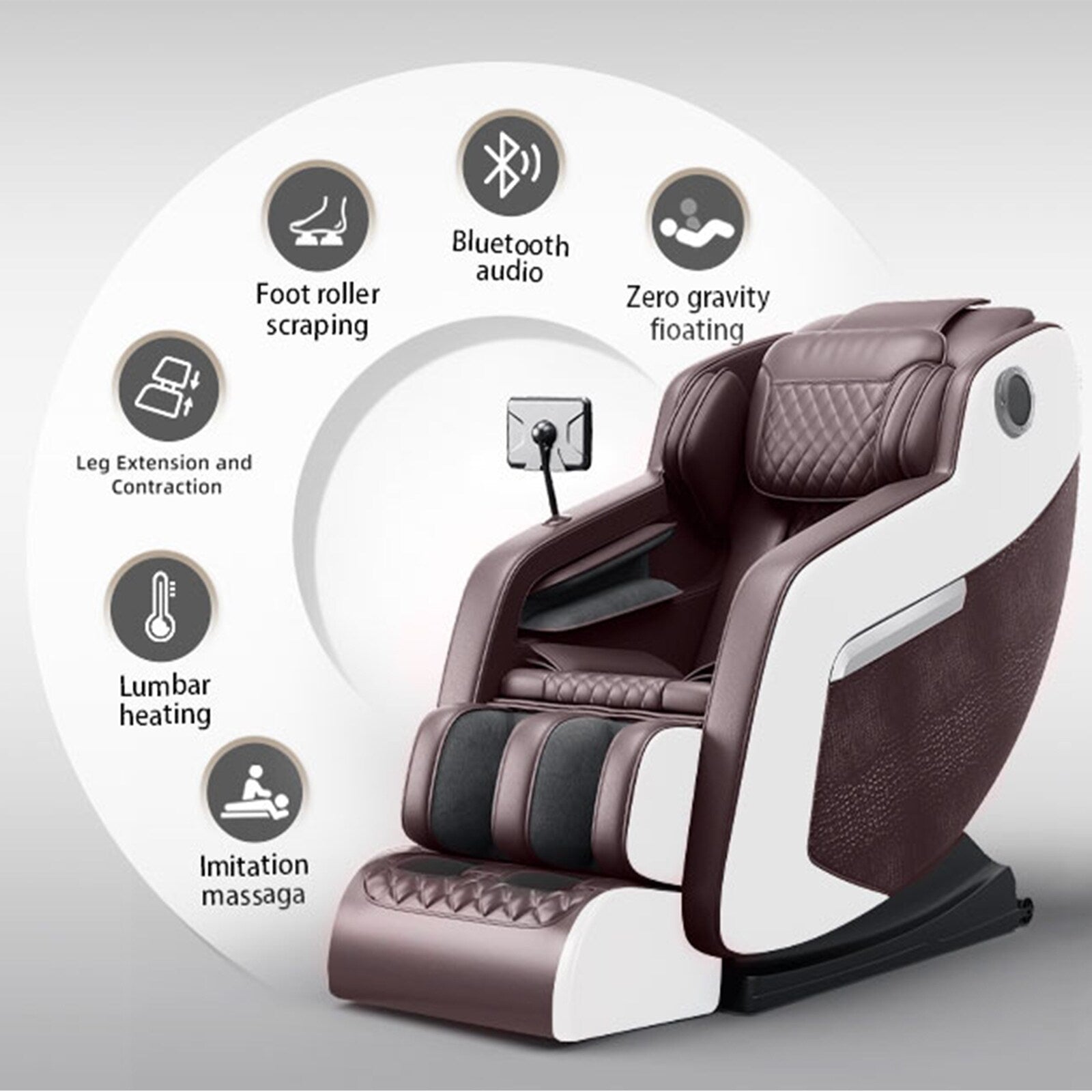 Fauteuil de massage corporel à gravité zéro, 20 airbags, chauffage, télécommande LCD, 8 rouleaux, 5 modes et techniques de massage