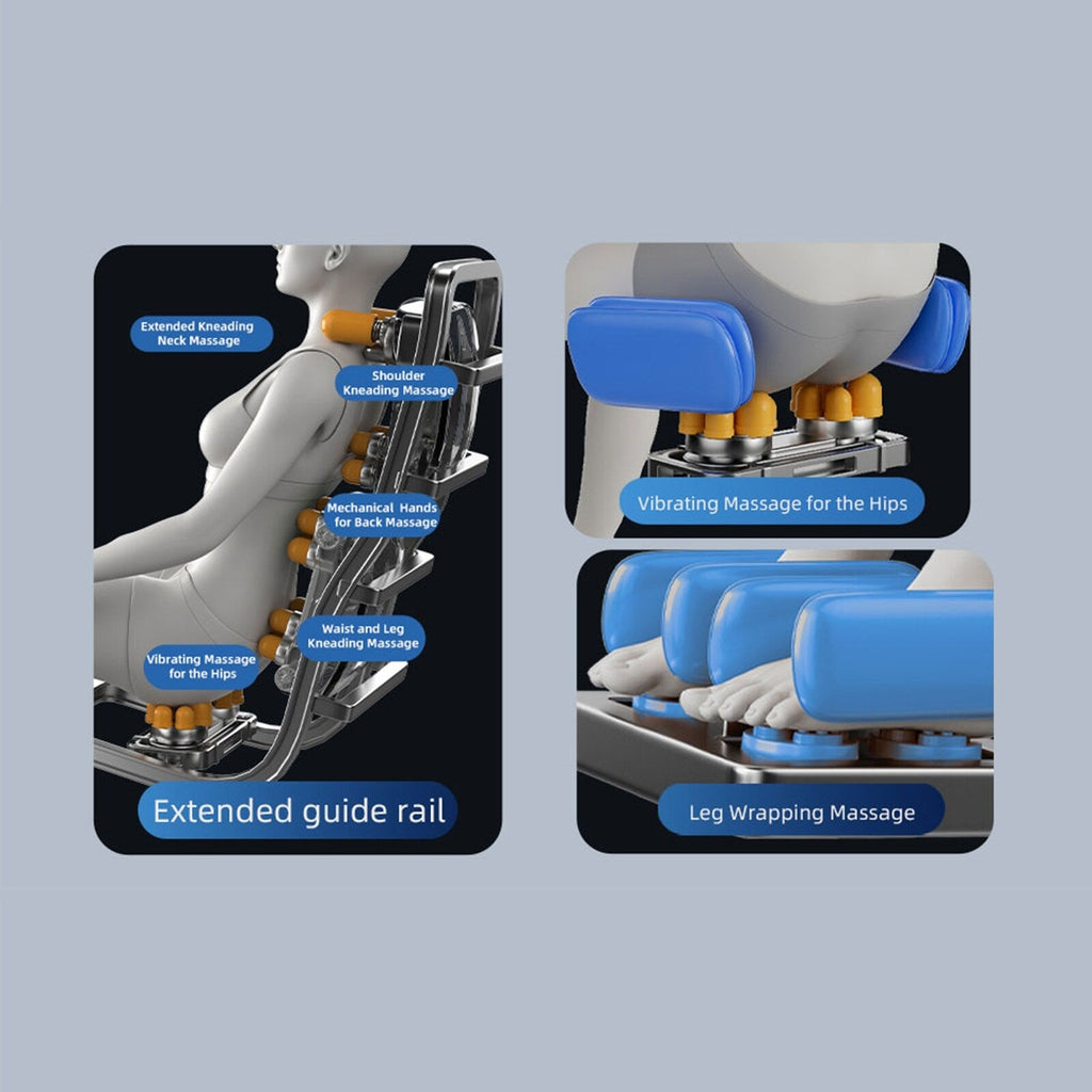 Fauteuil de massage corporel à gravité zéro, 20 airbags, chauffage, télécommande LCD, 8 rouleaux, 5 modes et techniques de massage