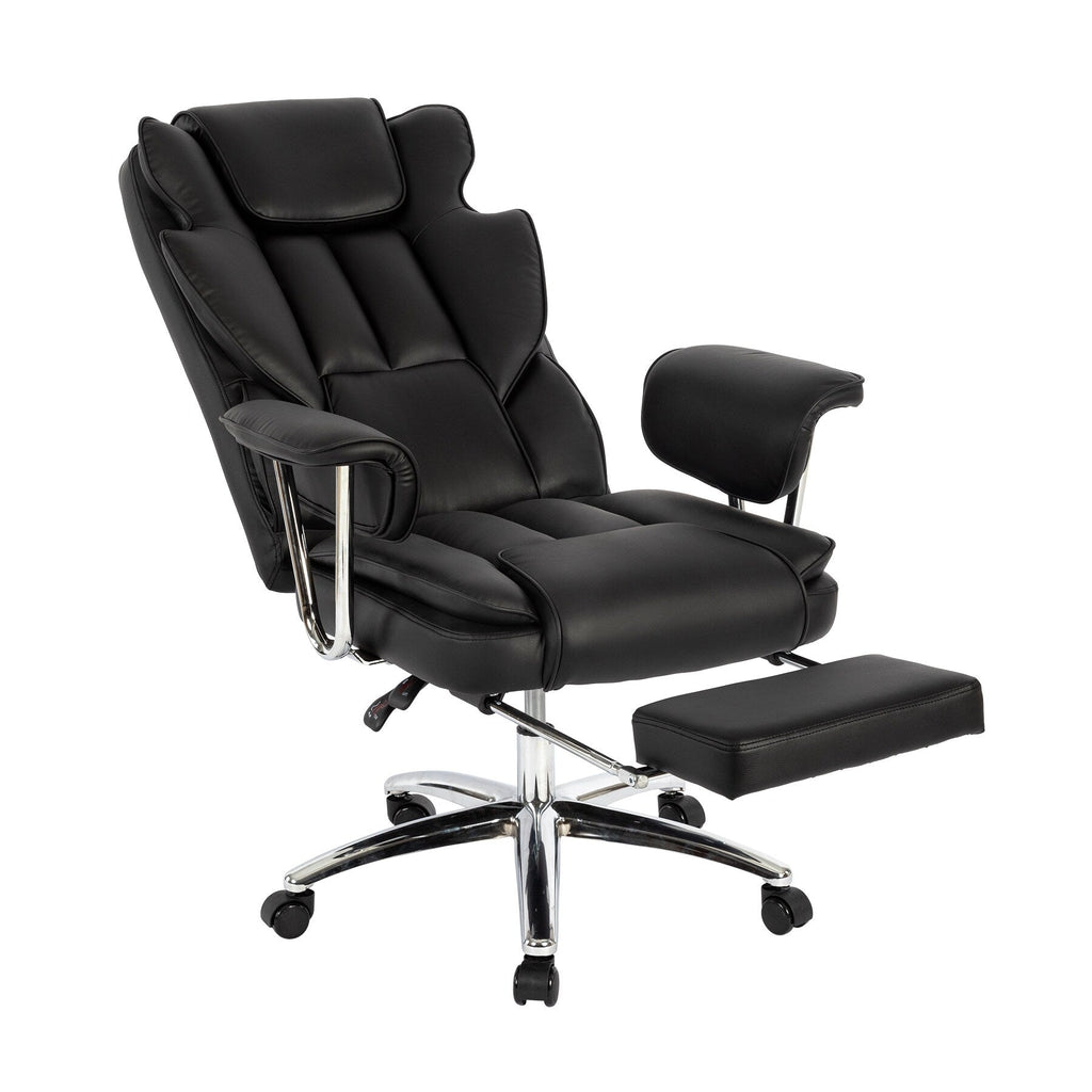 Fauteuil de bureau inclinable ergonomique pivotant à 360° en cuir reconstitué avec dossier haut et support lombaire, repose-pieds et hauteur réglable
