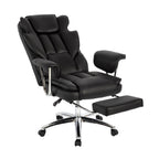 Fauteuil de bureau inclinable ergonomique pivotant à 360° en cuir reconstitué avec dossier haut et support lombaire, repose-pieds et hauteur réglable