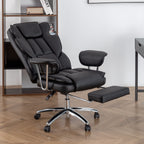Fauteuil de bureau inclinable ergonomique pivotant à 360° en cuir reconstitué avec dossier haut et support lombaire, repose-pieds et hauteur réglable