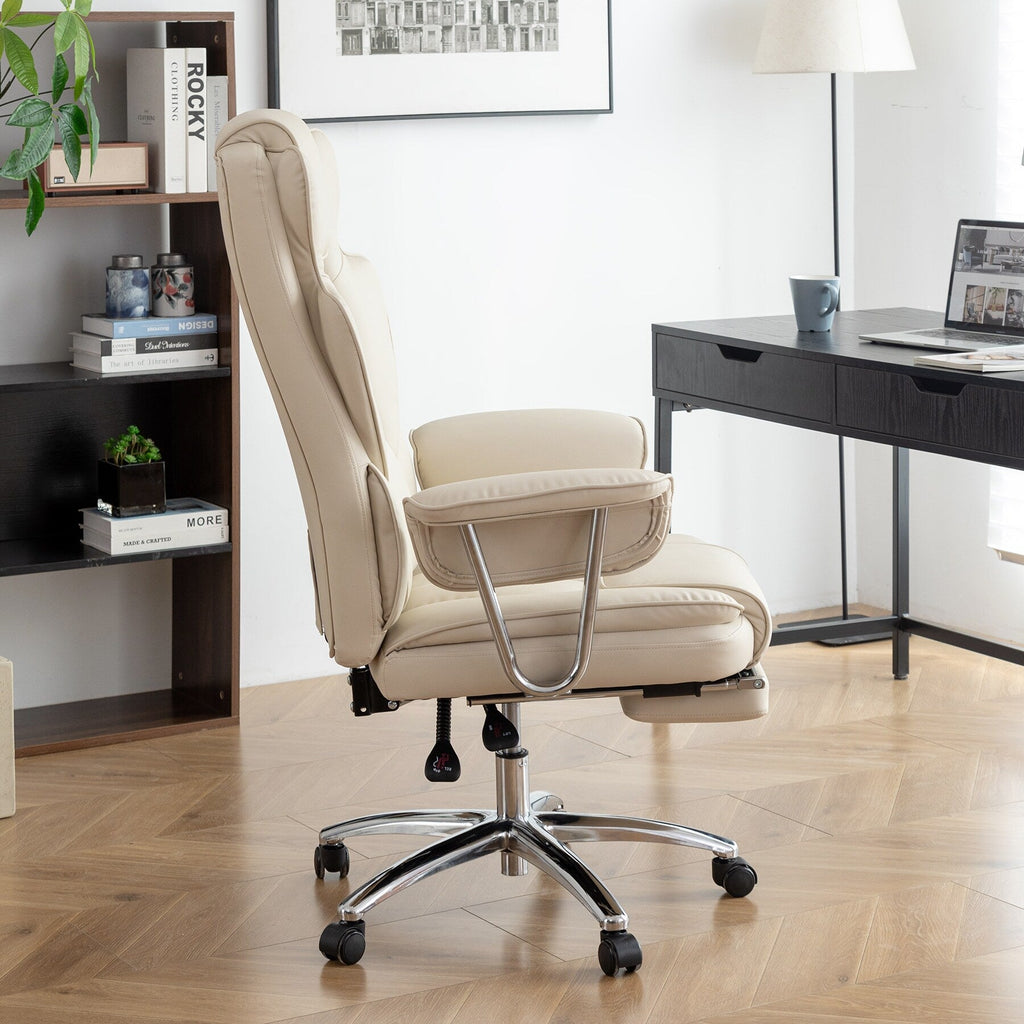 Fauteuil de bureau inclinable ergonomique pivotant à 360° en cuir reconstitué avec dossier haut et support lombaire, repose-pieds et hauteur réglable