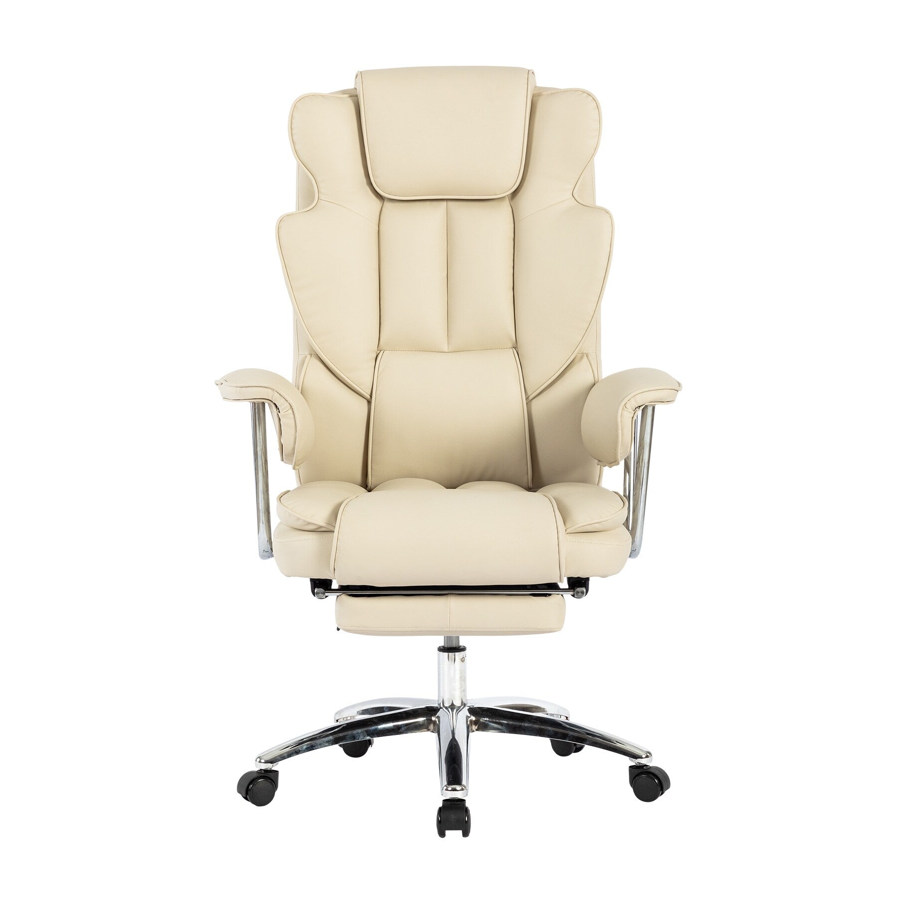 Fauteuil de bureau inclinable ergonomique pivotant à 360° en cuir reconstitué avec dossier haut et support lombaire, repose-pieds et hauteur réglable