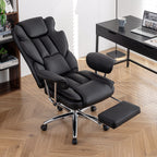 Fauteuil de bureau inclinable ergonomique pivotant à 360° en cuir reconstitué avec dossier haut et support lombaire, repose-pieds et hauteur réglable