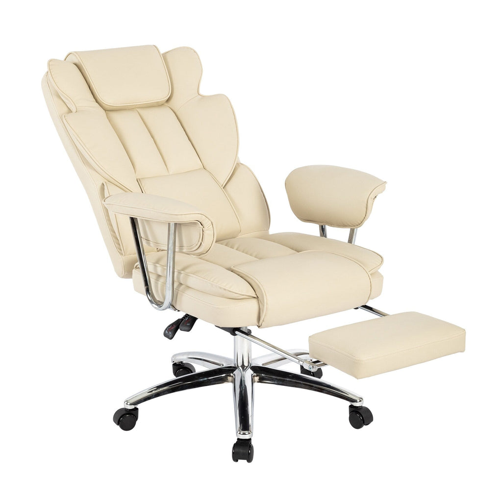 Fauteuil de bureau inclinable ergonomique pivotant à 360° en cuir reconstitué avec dossier haut et support lombaire, repose-pieds et hauteur réglable