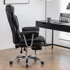Fauteuil de bureau inclinable ergonomique pivotant à 360° en cuir reconstitué avec dossier haut et support lombaire, repose-pieds et hauteur réglable