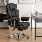 Fauteuil de bureau inclinable ergonomique pivotant à 360° en cuir reconstitué avec dossier haut et support lombaire, repose-pieds et hauteur réglable