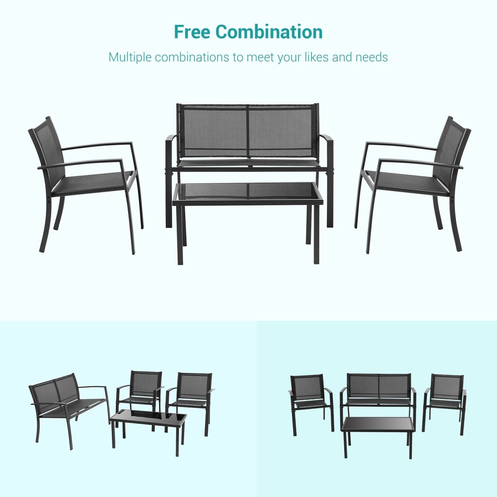 Ensembles de meubles de patio 4 pièces Bonosuki Ensembles de bistrot en textilène