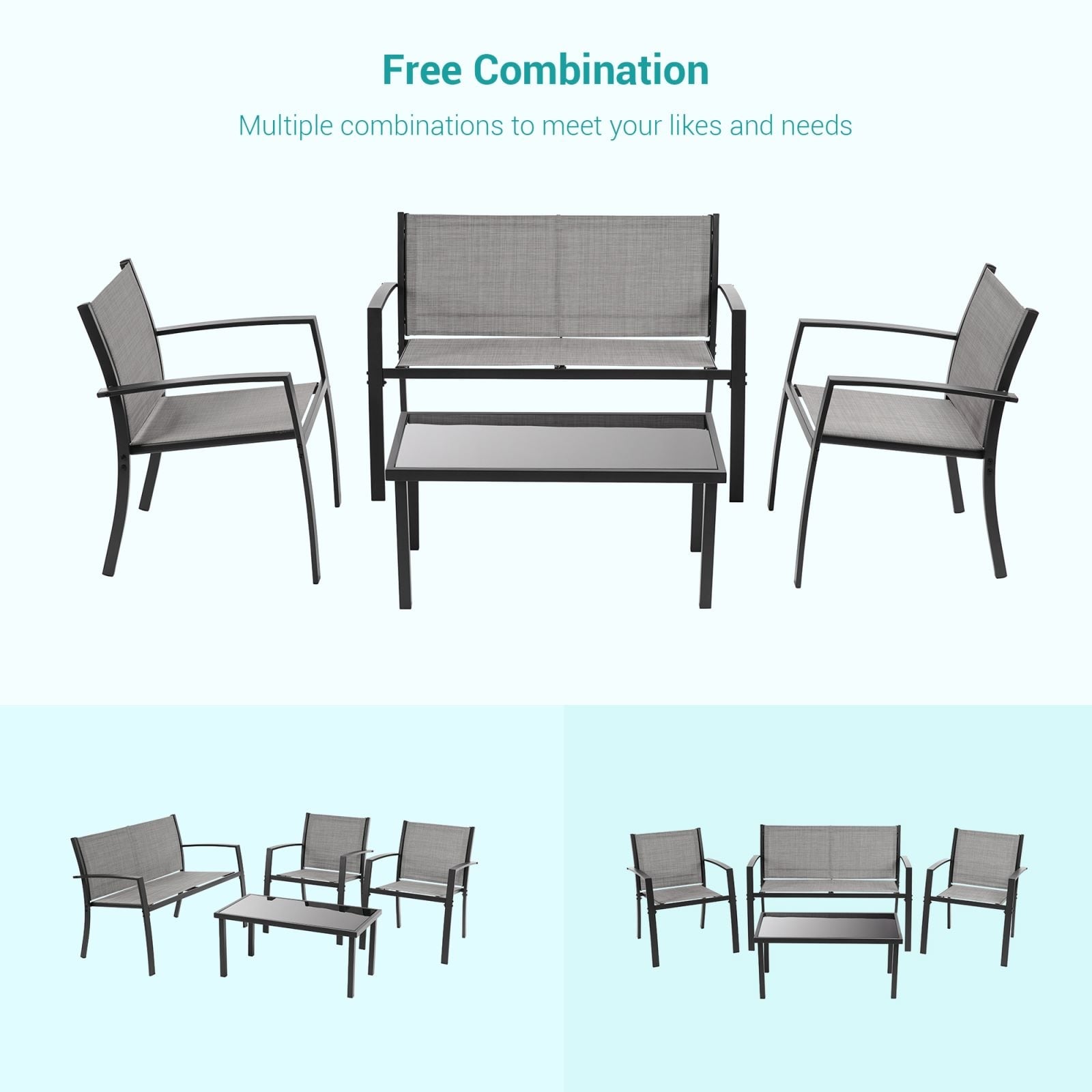 Ensembles de meubles de patio 4 pièces Bonosuki Ensembles de bistrot en textilène