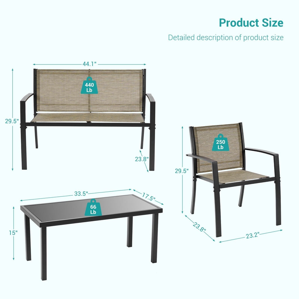 Ensembles de meubles de patio 4 pièces Bonosuki Ensembles de bistrot en textilène