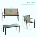 Ensembles de meubles de patio 4 pièces Bonosuki Ensembles de bistrot en textilène