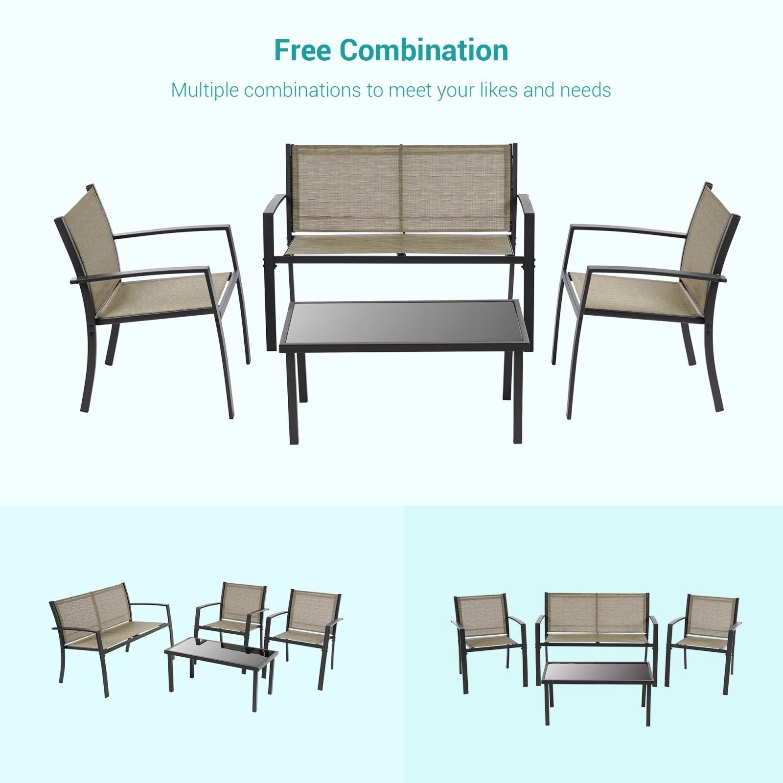 Ensembles de meubles de patio 4 pièces Bonosuki Ensembles de bistrot en textilène