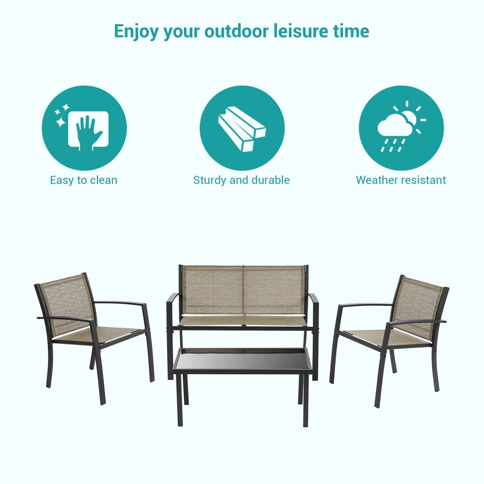 Ensembles de meubles de patio 4 pièces Bonosuki Ensembles de bistrot en textilène