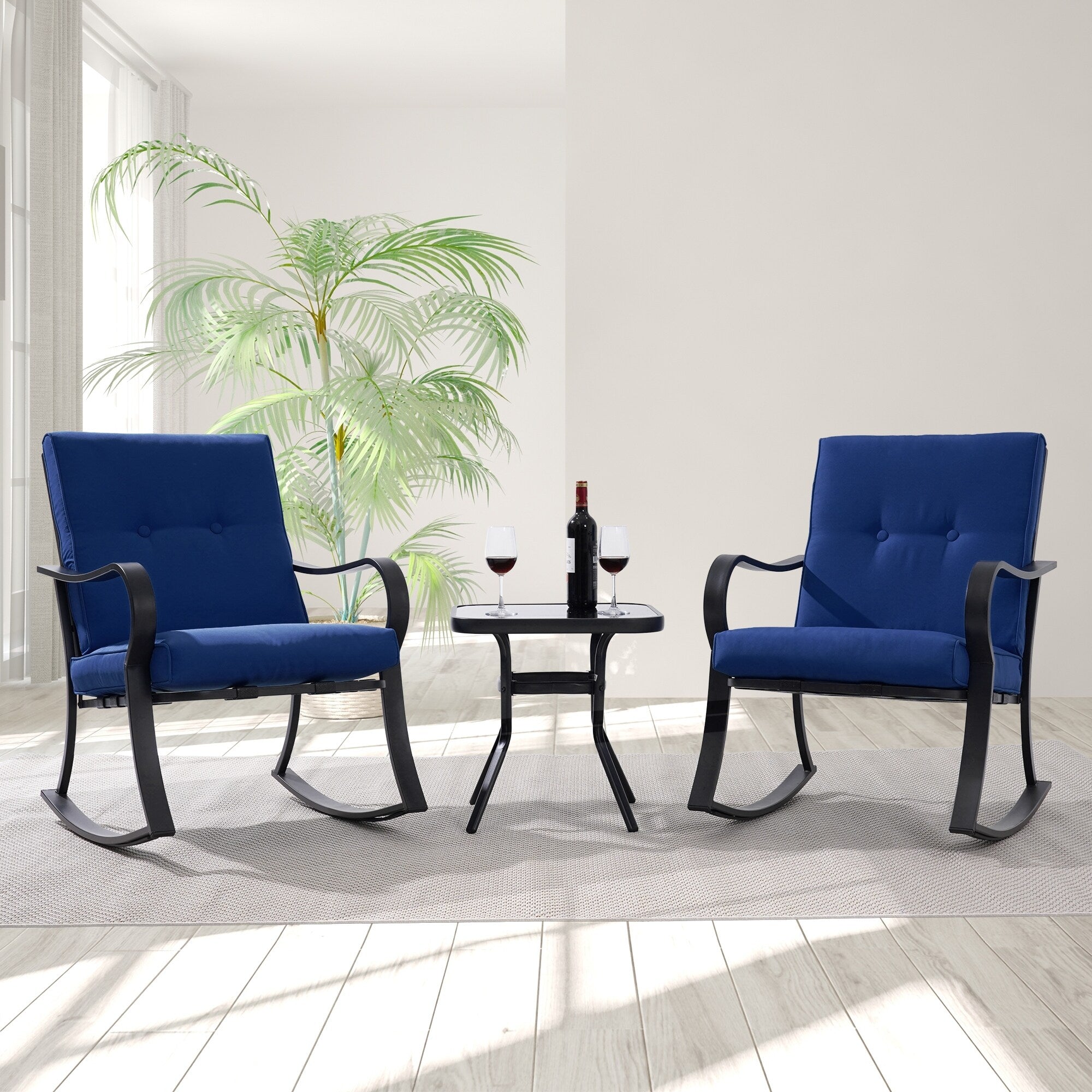 Ensemble de bistrot d'extérieur Bonosuki 3 pièces avec chaises à bascule et table d'appoint