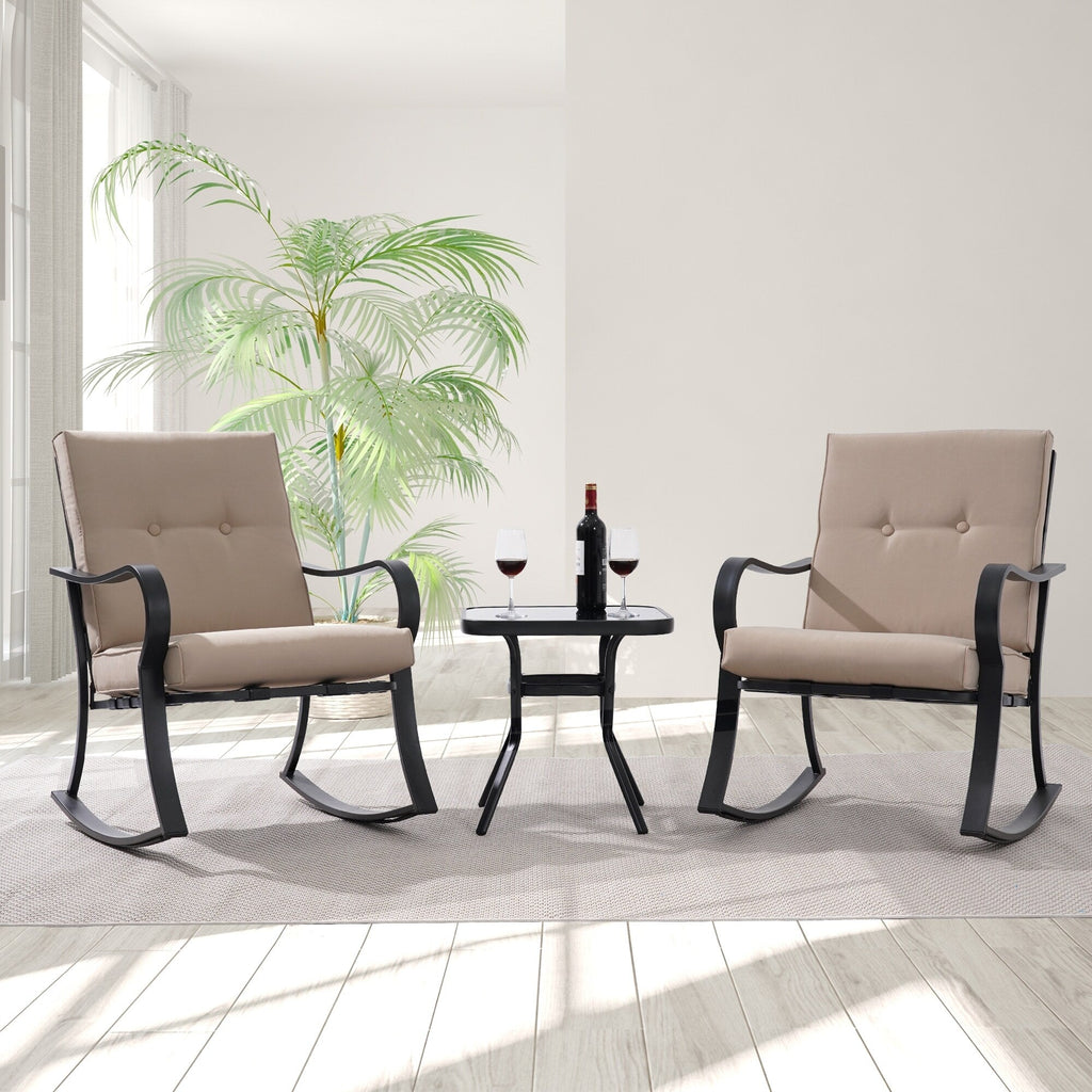 Ensemble de bistrot d'extérieur Bonosuki 3 pièces avec chaises à bascule et table d'appoint