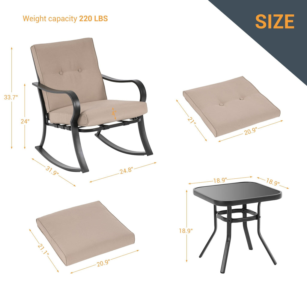 Ensemble de bistrot d'extérieur Bonosuki 3 pièces avec chaises à bascule et table d'appoint