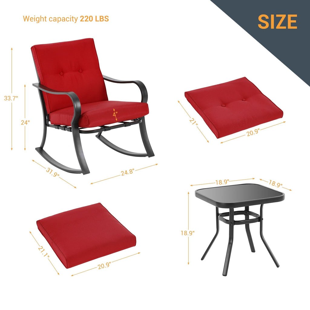 Ensemble de bistrot d'extérieur Bonosuki 3 pièces avec chaises à bascule et table d'appoint