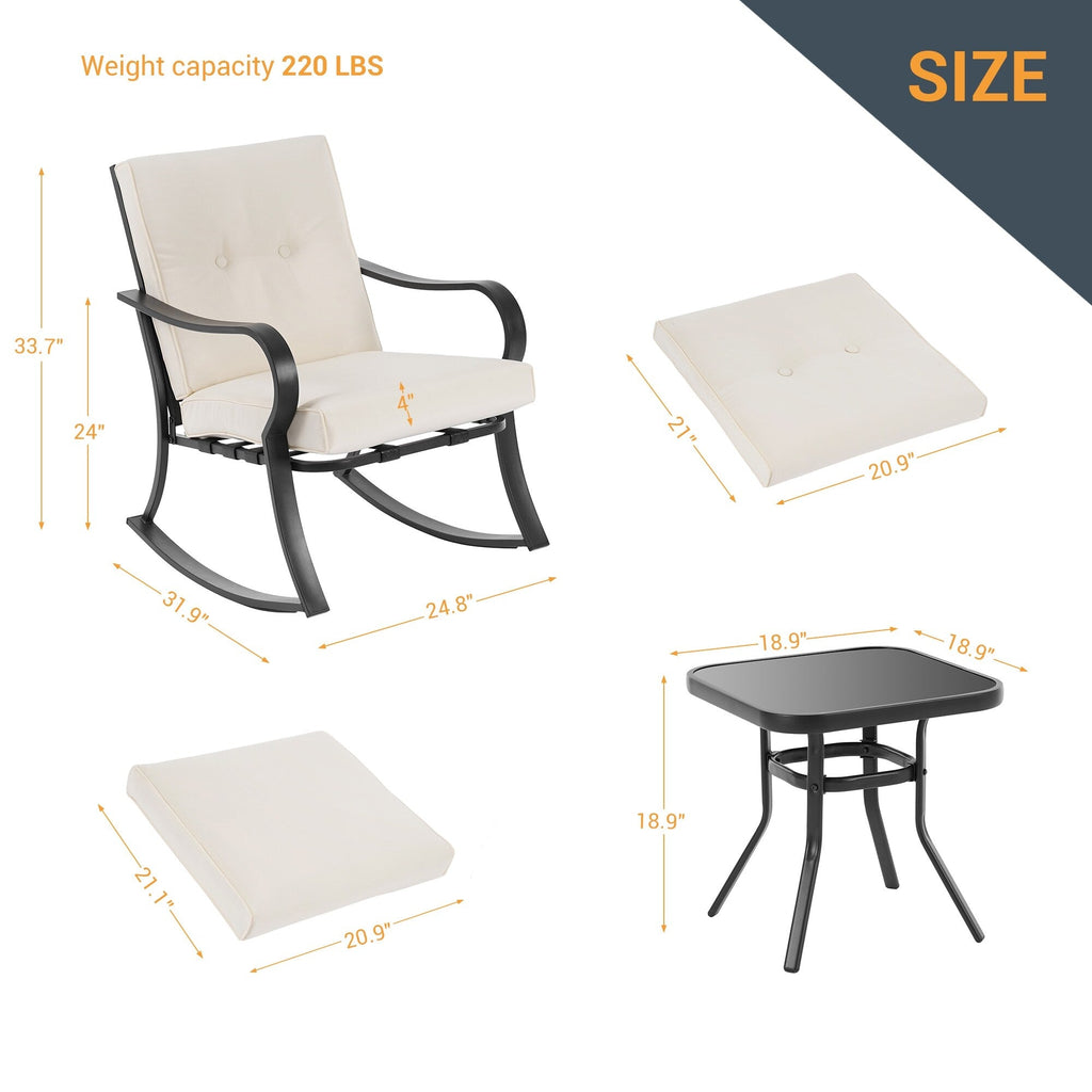 Ensemble de bistrot d'extérieur Bonosuki 3 pièces avec chaises à bascule et table d'appoint