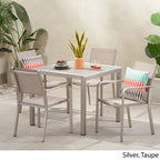 Ensemble de salle à manger d'extérieur moderne Boris 4 places en aluminium avec plateau en imitation bois par Christopher Knight Home