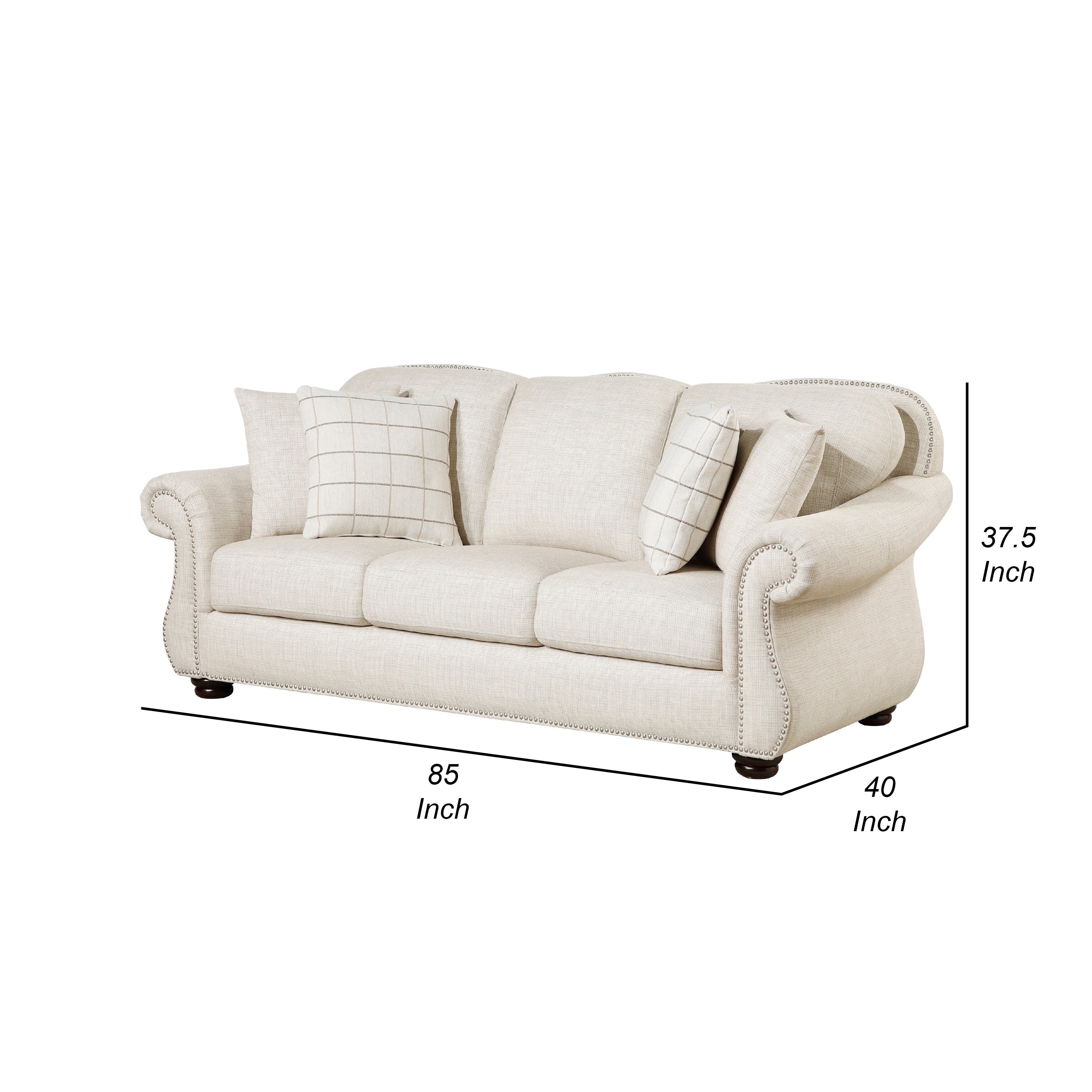 Canapé Boro avec 4 coussins décoratifs, 85 pouces, tissu beige moelleux