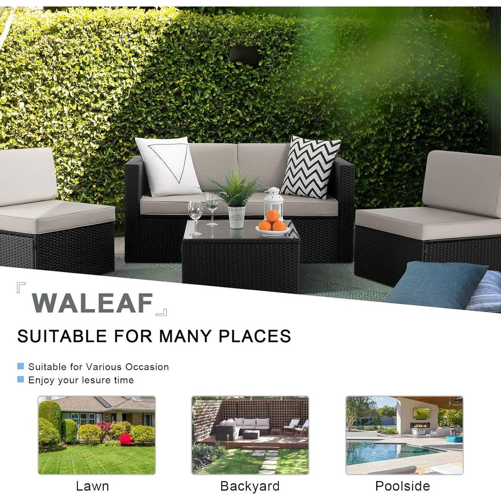 Ensemble de meubles de jardin Bossin 5 pièces, canapé de patio, ensemble de conversation extérieur intérieur en osier avec table