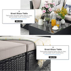 Ensemble de meubles de jardin Bossin 5 pièces, canapé de patio, ensemble de conversation extérieur intérieur en osier avec table