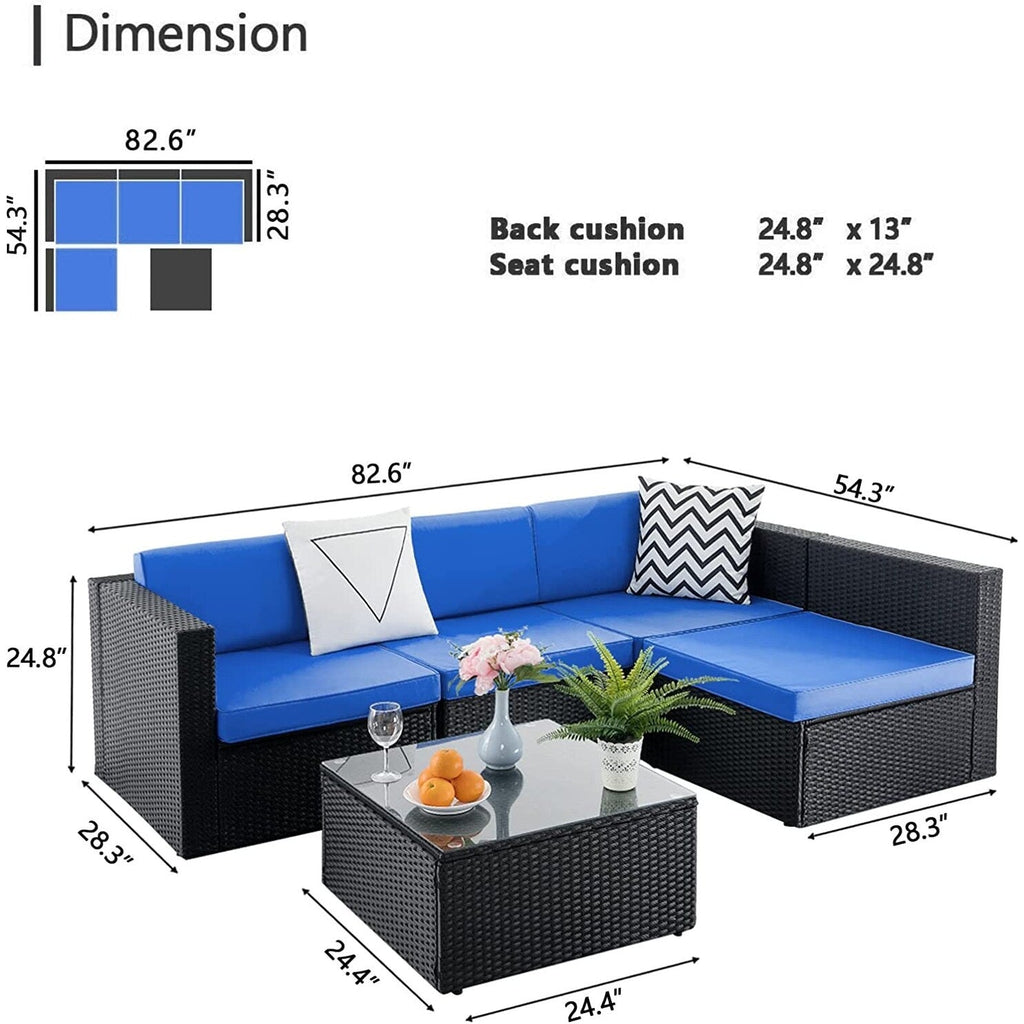 Ensemble de meubles de jardin Bossin 5 pièces, canapé de patio, ensemble de conversation extérieur intérieur en osier avec table