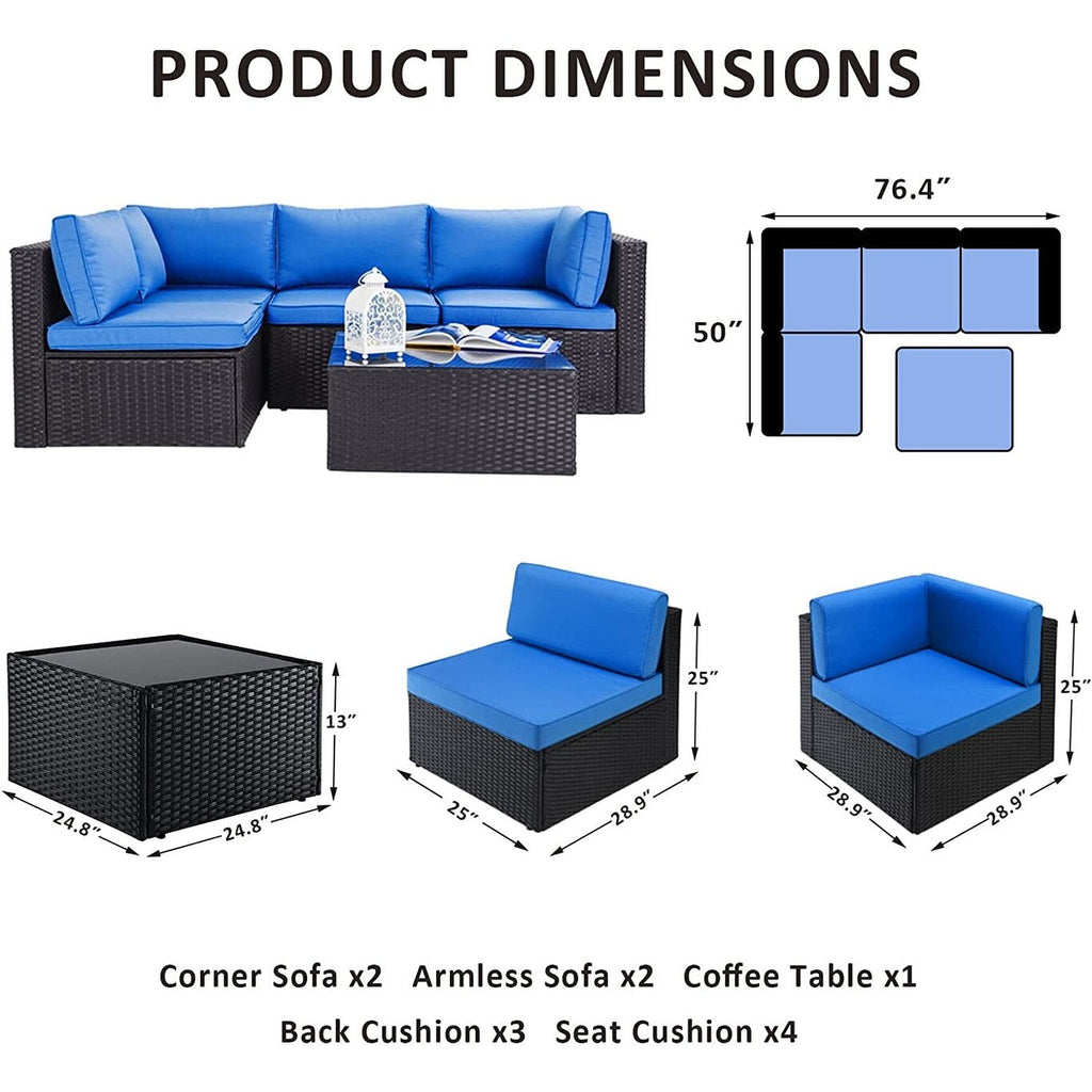 Ensemble de meubles de jardin Bossin 5 pièces, canapé de patio, ensemble de conversation extérieur intérieur en osier avec table