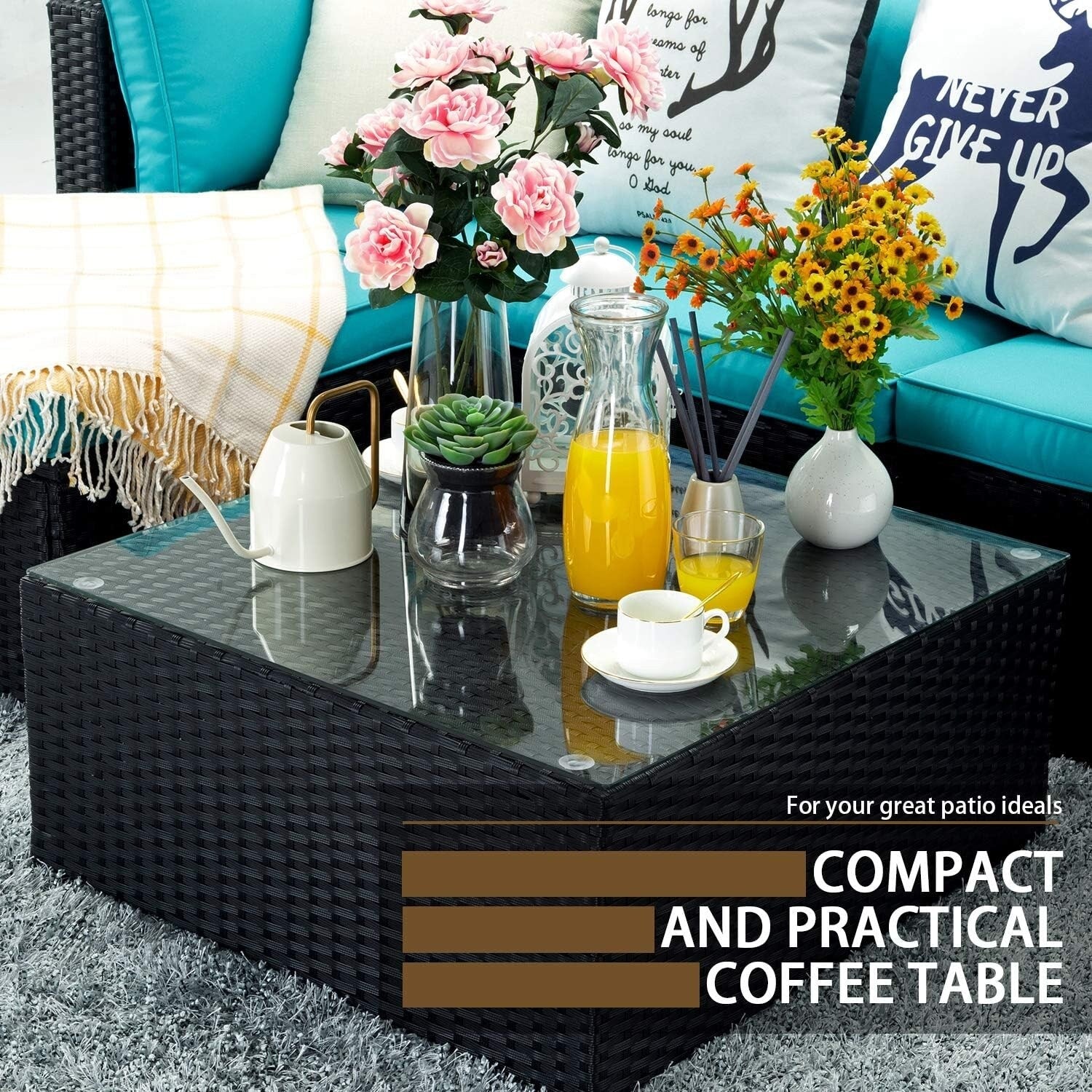 Ensemble de meubles de jardin Bossin 5 pièces, canapé de patio, ensemble de conversation extérieur intérieur en osier avec table