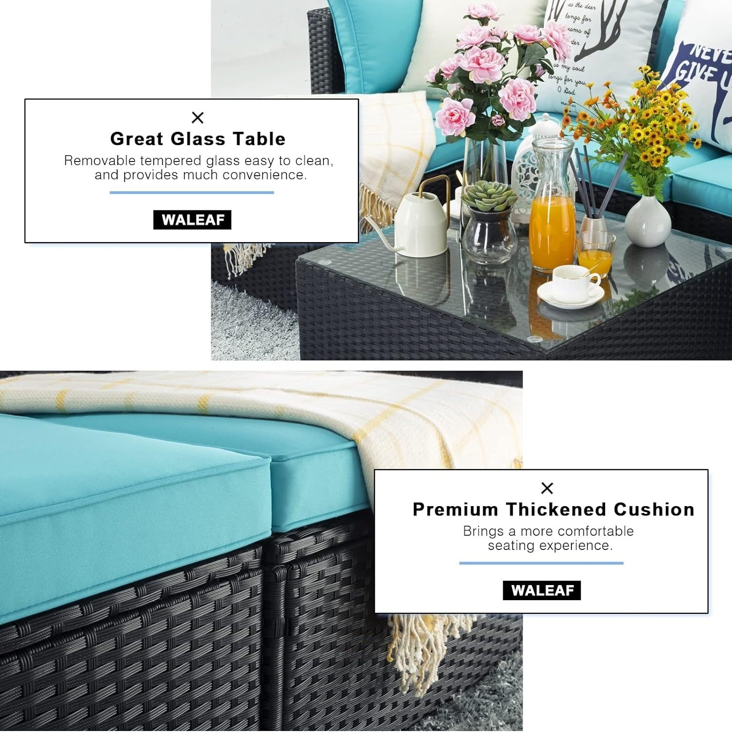 Ensemble de meubles de jardin Bossin 5 pièces, canapé de patio, ensemble de conversation extérieur intérieur en osier avec table