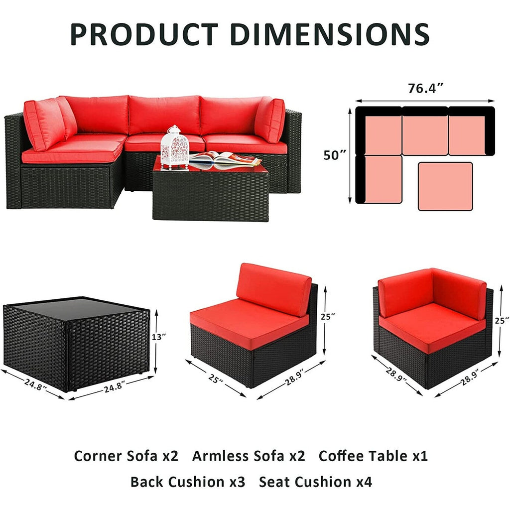 Ensemble de meubles de jardin Bossin 5 pièces, canapé de patio, ensemble de conversation extérieur intérieur en osier avec table