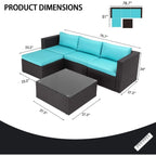 Ensemble de meubles de jardin Bossin 5 pièces, canapé de patio, ensemble de conversation extérieur intérieur en osier avec table