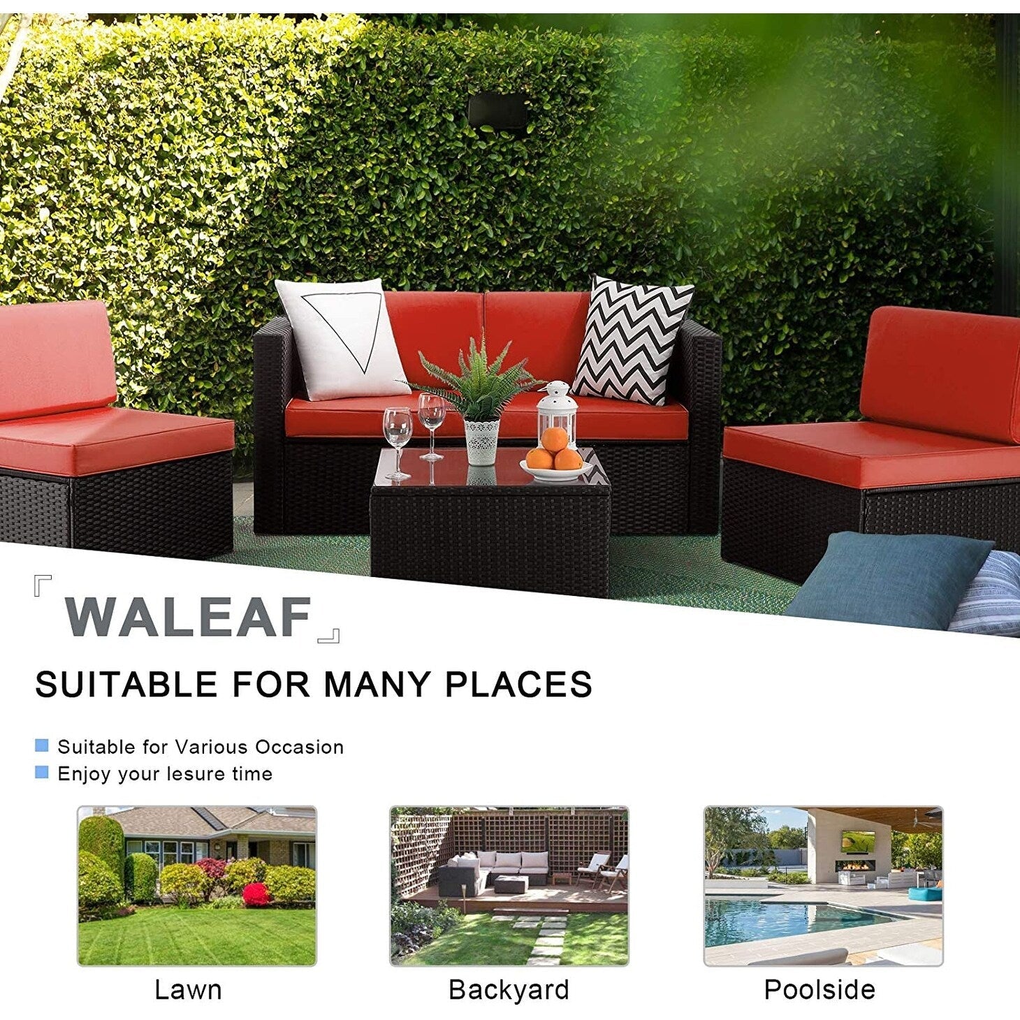 Ensemble de meubles de jardin Bossin 5 pièces, canapé de patio, ensemble de conversation extérieur intérieur en osier avec table