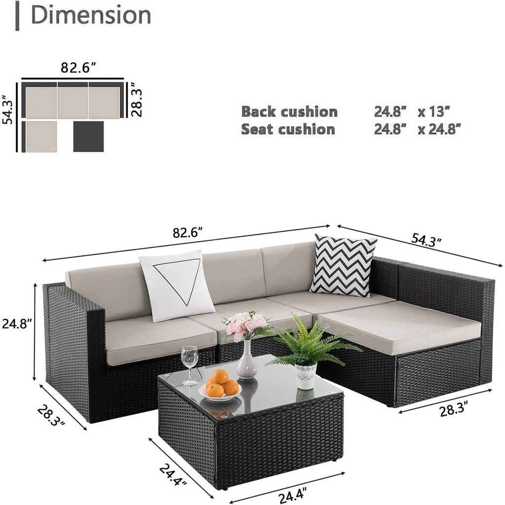Ensemble de meubles de jardin Bossin 5 pièces, canapé de patio, ensemble de conversation extérieur intérieur en osier avec table