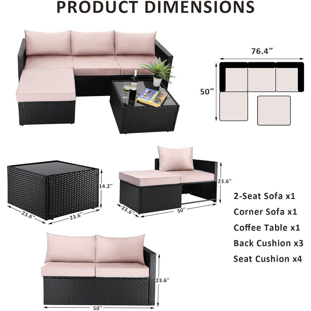 Ensemble de meubles de jardin Bossin 5 pièces, canapé de patio, ensemble de conversation extérieur intérieur en osier avec table