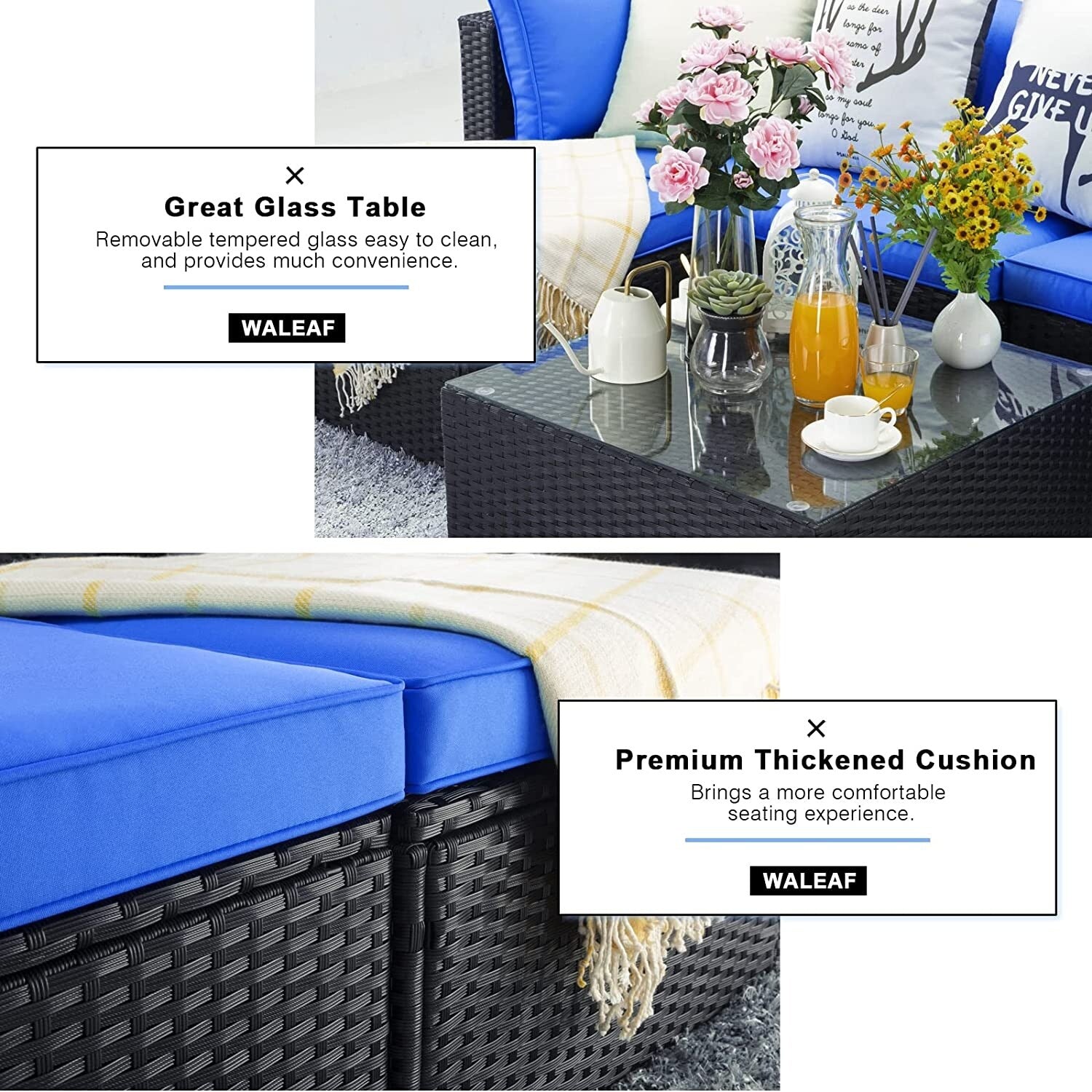 Ensemble de meubles de jardin Bossin 5 pièces, canapé de patio, ensemble de conversation extérieur intérieur en osier avec table