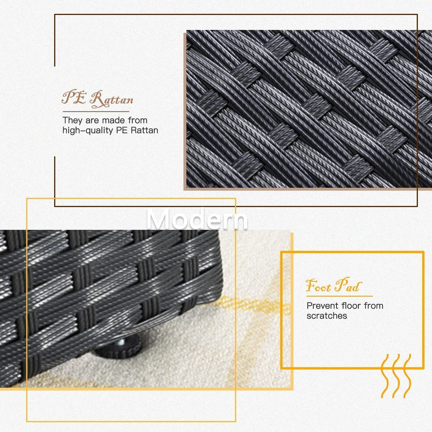 Ensemble de meubles de jardin Bossin 7 pièces, canapé d'extérieur sectionnel, canapé en rotin avec coussins lavables et table en verre