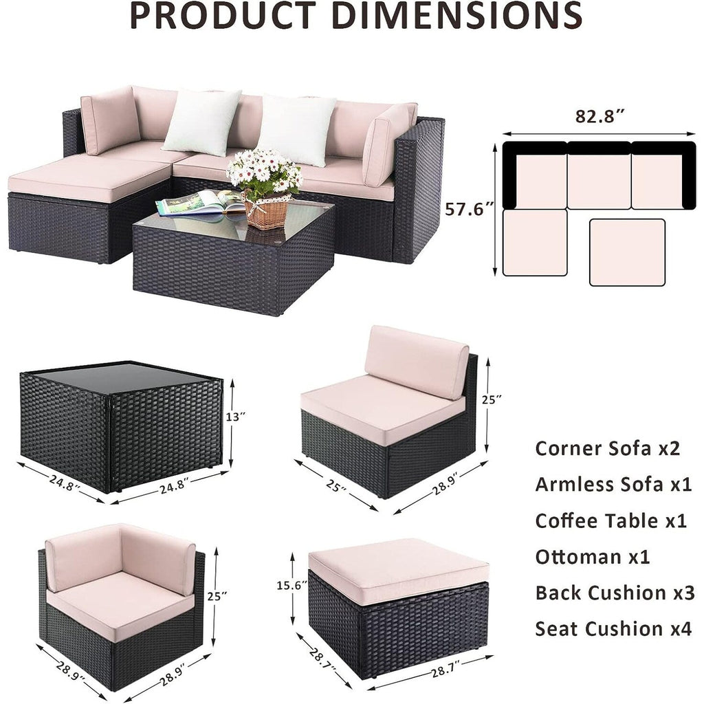 Ensemble de meubles de jardin Bossin 7 pièces, canapé d'extérieur sectionnel, canapé en rotin avec coussins lavables et table en verre