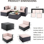 Ensemble de meubles de jardin Bossin 7 pièces, canapé d'extérieur sectionnel, canapé en rotin avec coussins lavables et table en verre