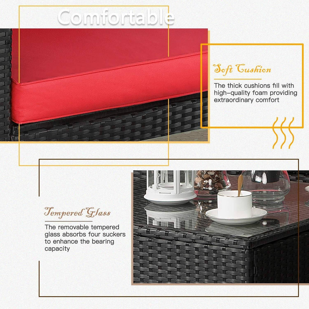 Ensemble de meubles de jardin Bossin 7 pièces, canapé d'extérieur sectionnel, canapé en rotin avec coussins lavables et table en verre