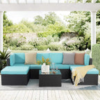 Ensemble de meubles de jardin Bossin 7 pièces, canapé d'extérieur sectionnel, canapé en rotin avec coussins lavables et table en verre