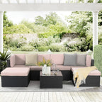 Ensemble de meubles de jardin Bossin 7 pièces, canapé d'extérieur sectionnel, canapé en rotin avec coussins lavables et table en verre