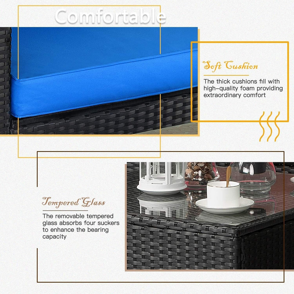 Ensemble de meubles de jardin Bossin 7 pièces, canapé d'extérieur sectionnel, canapé en rotin avec coussins lavables et table en verre