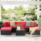 Ensemble de meubles de jardin Bossin 7 pièces, canapé d'extérieur sectionnel, canapé en rotin avec coussins lavables et table en verre