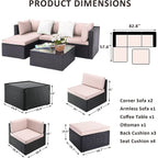 Ensemble de meubles de jardin Bossin 7 pièces, canapé d'extérieur sectionnel, canapé en rotin avec coussins lavables et table en verre