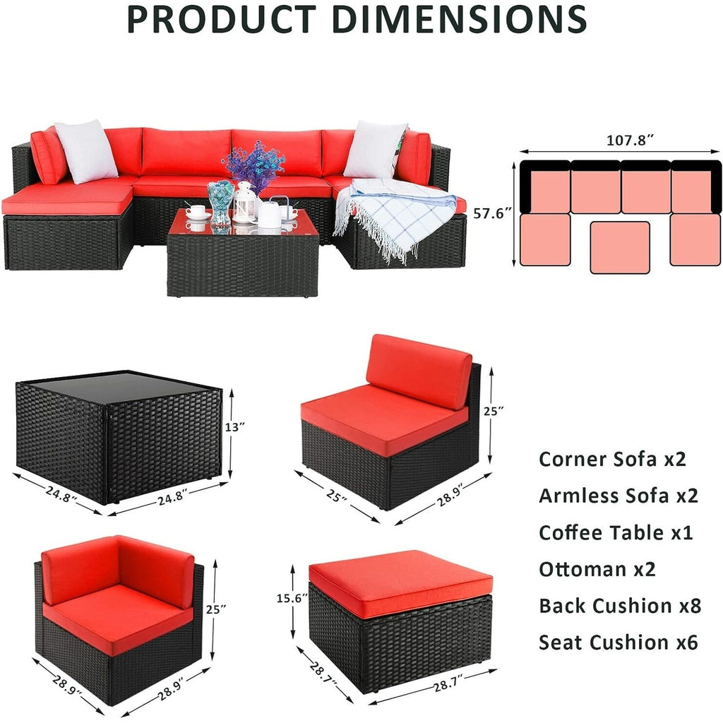 Ensemble de meubles de jardin Bossin 7 pièces, canapé d'extérieur sectionnel, canapé en rotin avec coussins lavables et table en verre