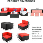 Ensemble de meubles de jardin Bossin 7 pièces, canapé d'extérieur sectionnel, canapé en rotin avec coussins lavables et table en verre