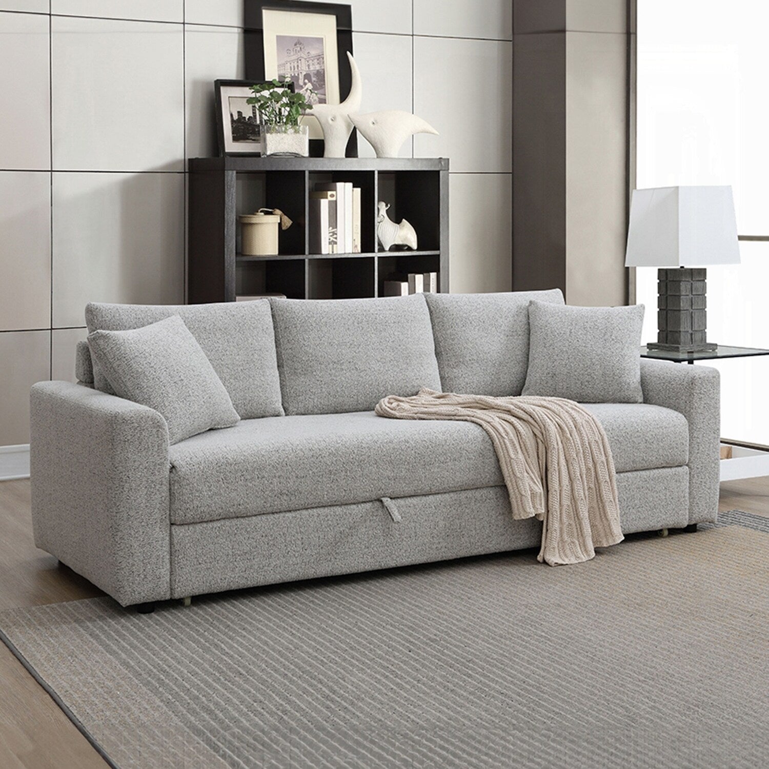 Canapé-lit gigogne en tissu bouclé gris