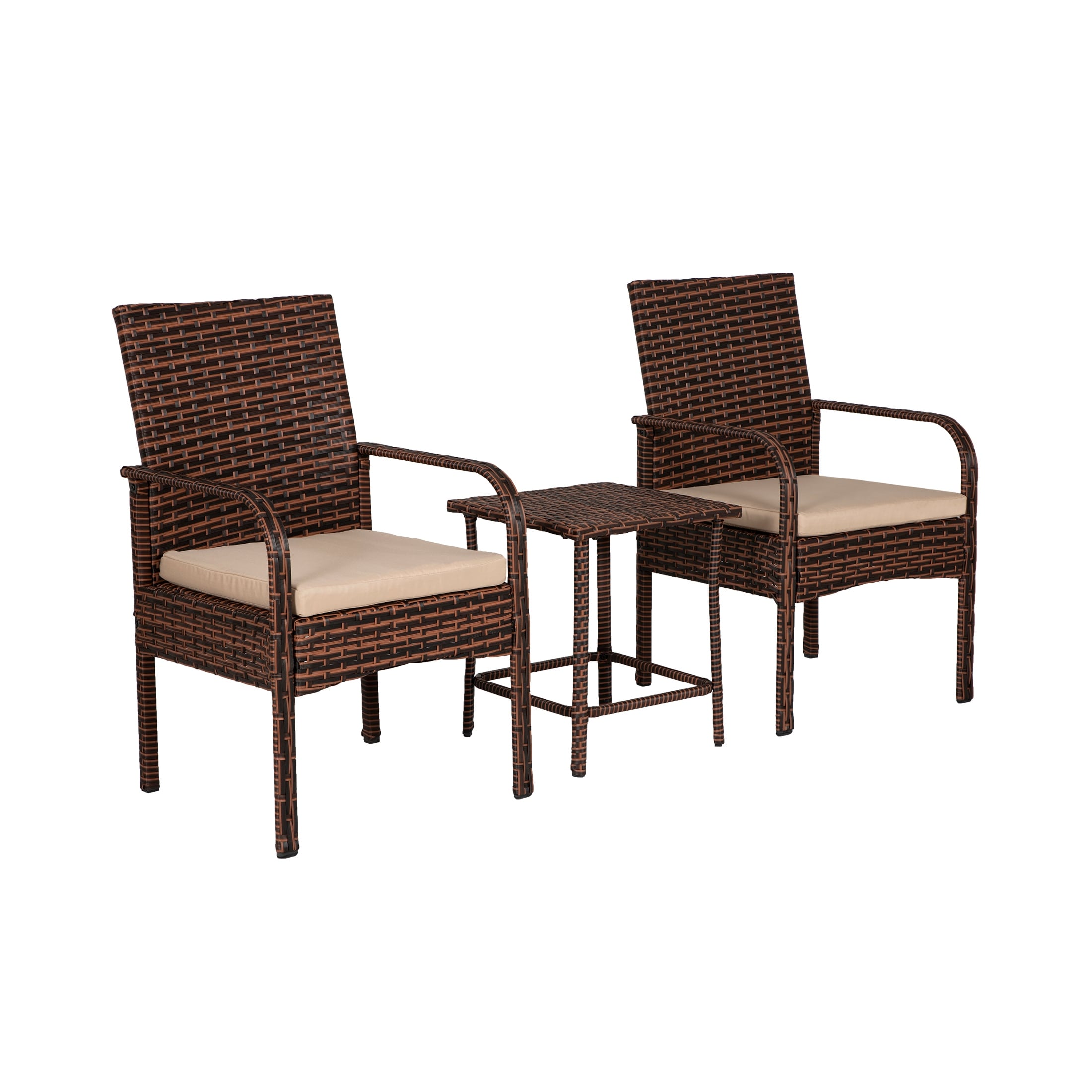 Ensemble de jardin bistro Bradbury Outdoor 3 pièces en osier avec coussins